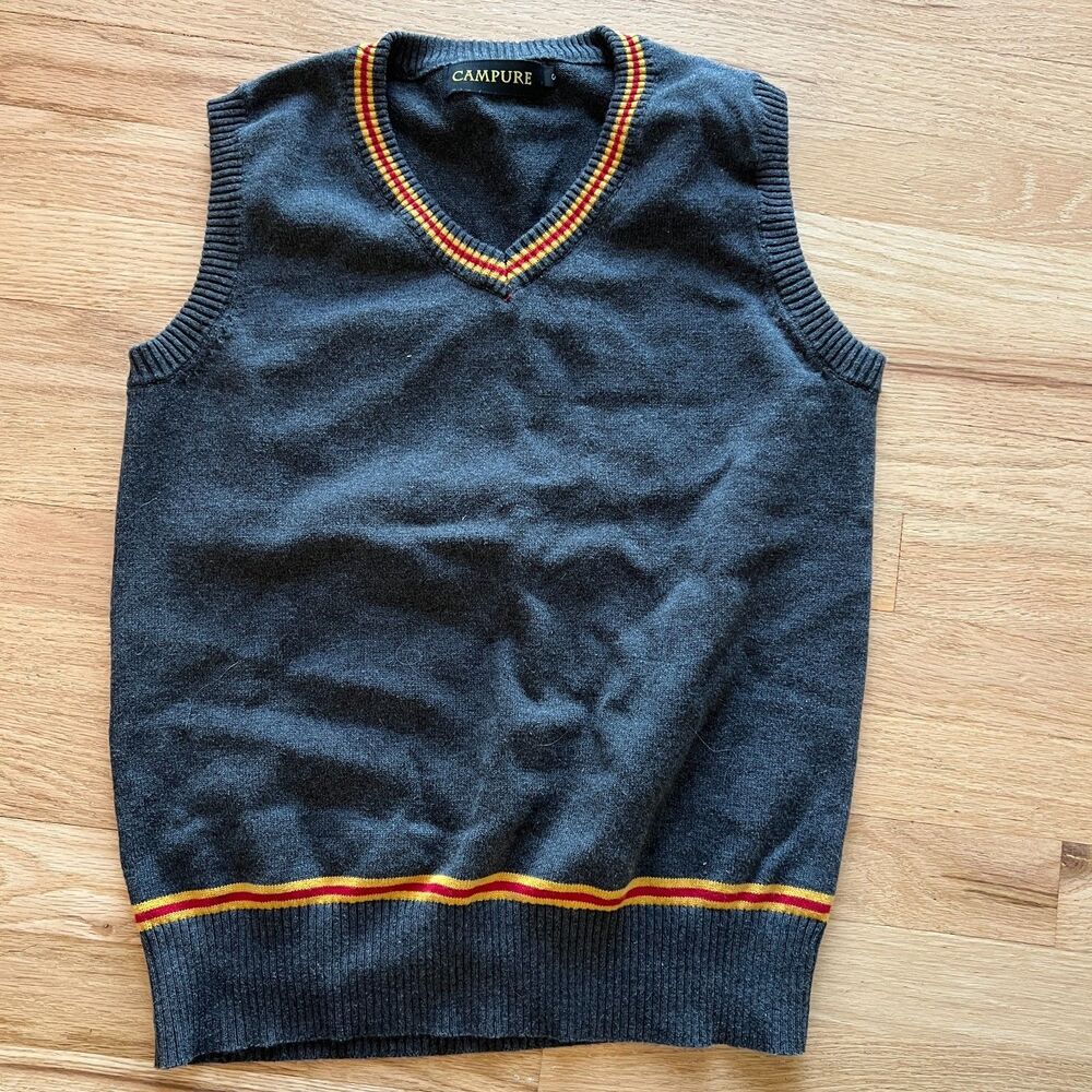 Vintage look Sweater Vest Cosplay Costume Charcoal‎ Grey Size Medium Cotton